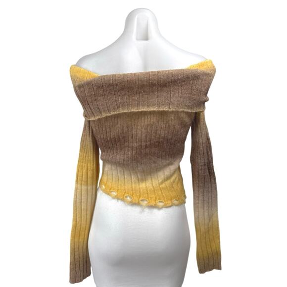 Commense Beige Yellow Wool Ombre Off The Shoulder Knit Long Sleeve Sweater Top S - Picture 5 of 7